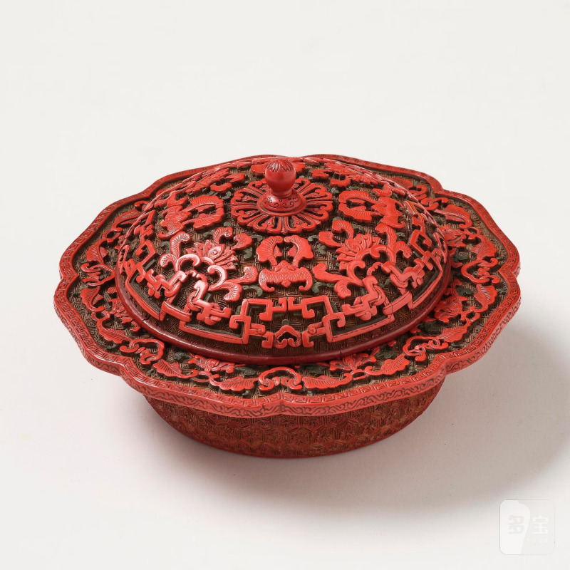 A Chinese three-colour lacquer box and cover, - 图2